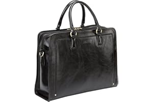 Banuce Genuine Full Grains Italian Leather Briefcase for Women Lawyer Bag 15.6 Inch Laptop Work Bag Black
