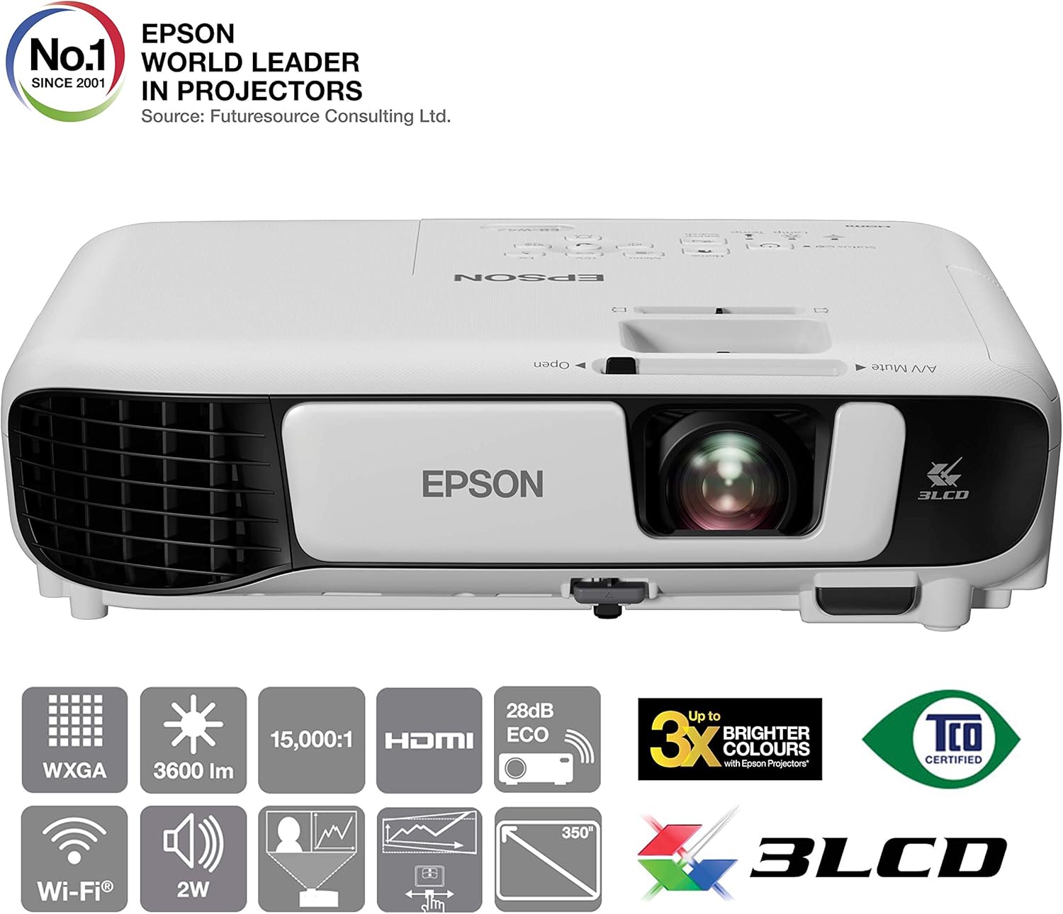 Epson EB-W42 Video - Proyector (3600 lúmenes ANSI, 3LCD, WXGA ...