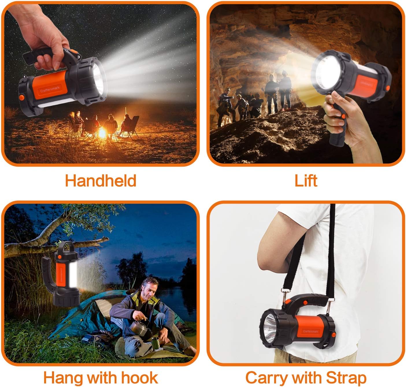 Rechargeable Spotlight, Super Bright 6000 Lumen Handheld Spotlight LED Flashlight 6000mAh Long Lasting Large Flashlight for Camping Hunting Hiking Fishing - - 