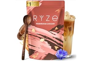 RYZE SUPERFOODS Mushroom Chicory with 6 Organic Adaptogenic Mushrooms, Keto Decaf Coffee with Chicory Root for Energy, Focus, Digestion, Immunity with Lions Mane, Turkey Tail, Shiitake, 30 servings