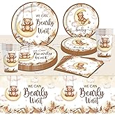 DataMoon Teddy Bear Baby Shower Decorations - 97 Pcs We Can Bearly Wait Tablecloth Baby Shower Plates and Napkins Party Decor