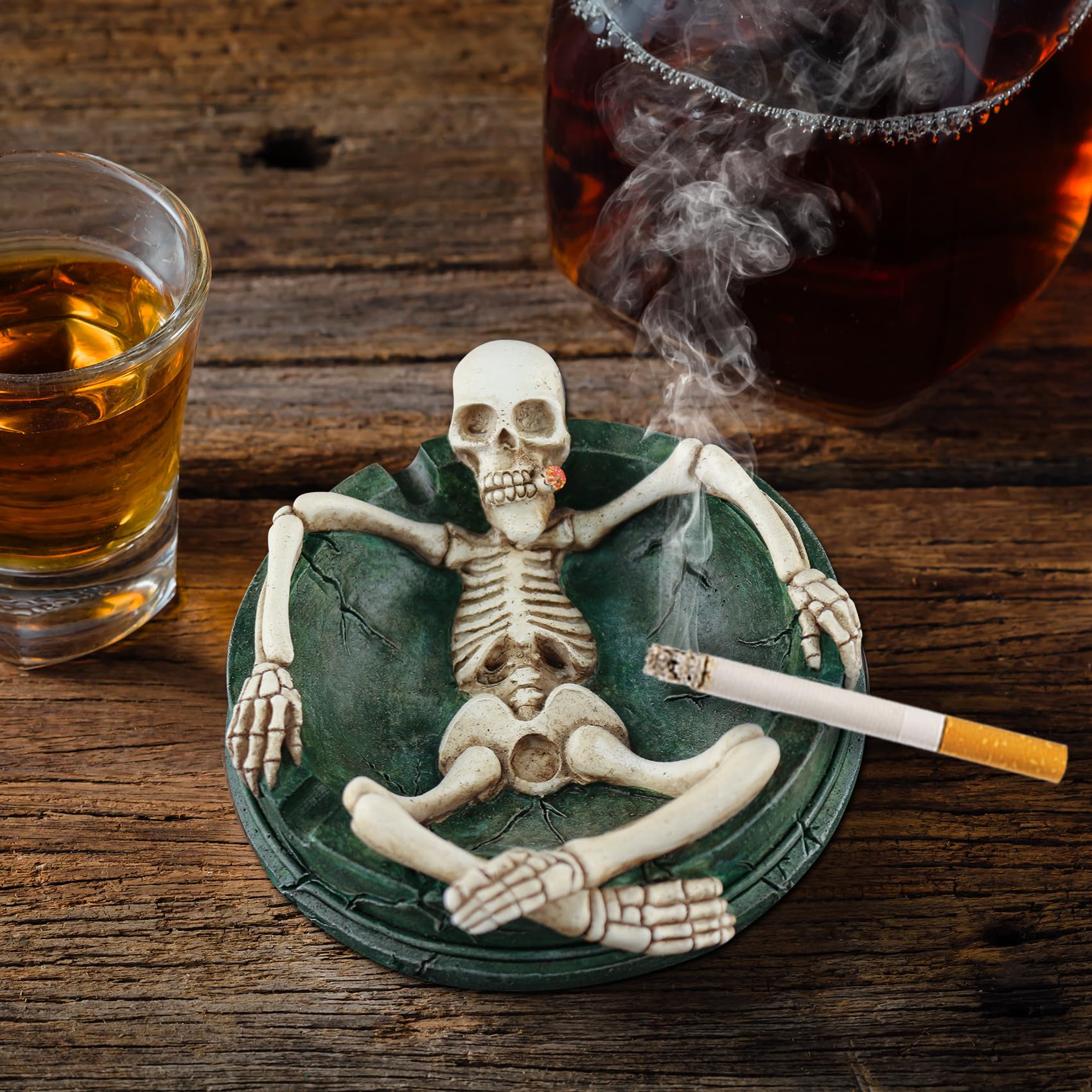 U WONDERFUL Halloween Skeleton Ashtray for Weed Smokers Cigarettes - Cool Ashtrays with Gothic Design, Portable Indoor/Outside Patio Use, Perfect Smoking Accessories Gift for Men Women