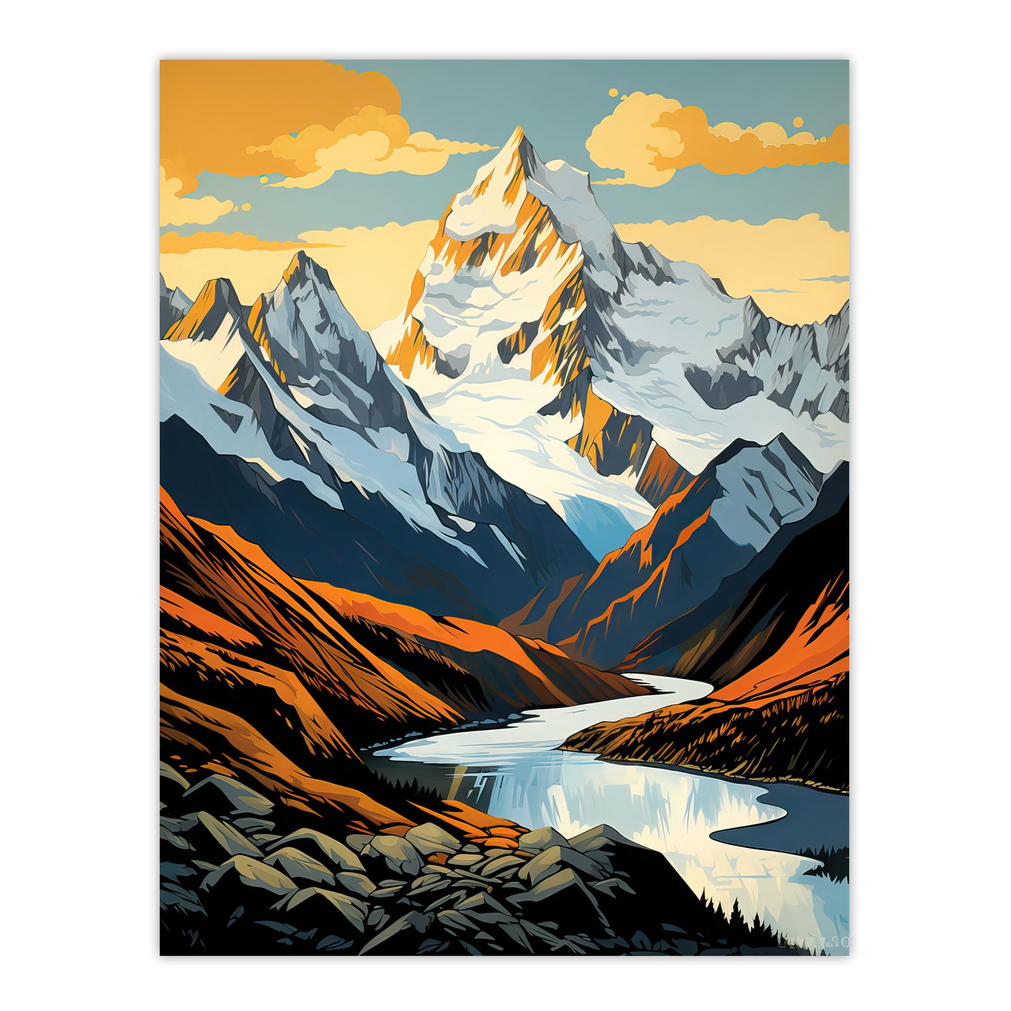 Artery8 Aoraki Mount Cook Artwork National Park New Zealand Snow Peaked Mountain Cloud Piercer Extra Large XL Wall Art Poster Print