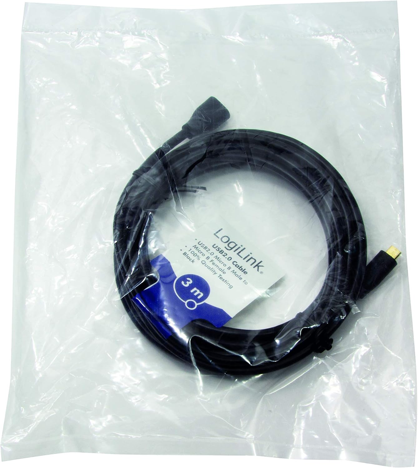 LogiLink CU0124 USB 2.0 Micro-B Extension Cable, Black, 3 m - Image 3