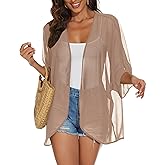 Womens Kimono Cardigans Beach Cover ups Swimwear Puff Sleeve Loose Casual Summer Tops