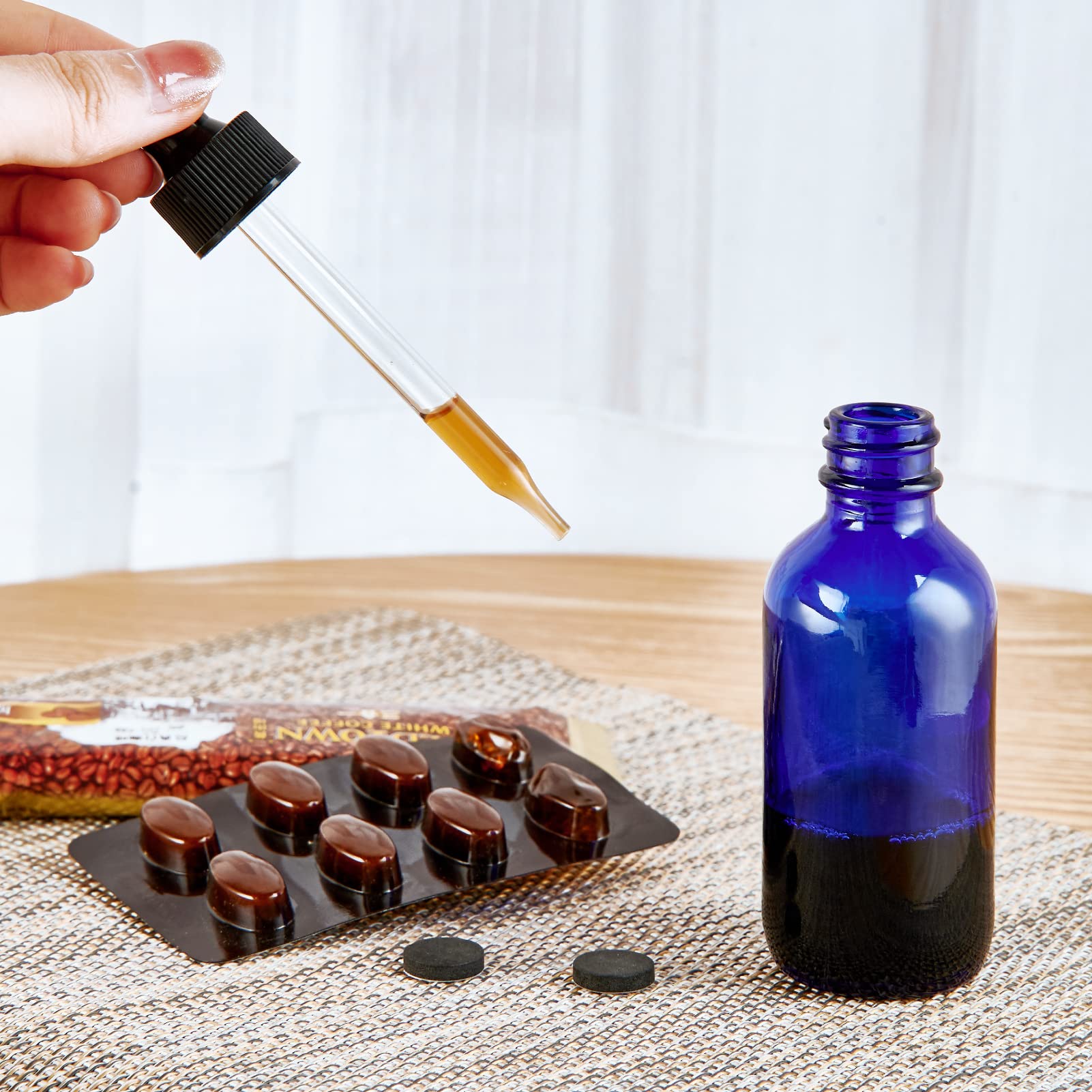Eye Dropper bottle, Hoa Kinh 24 Pack 2 Oz 60ml Blue Glass Bottles, with Glass Eye Droppers for Essential Oils