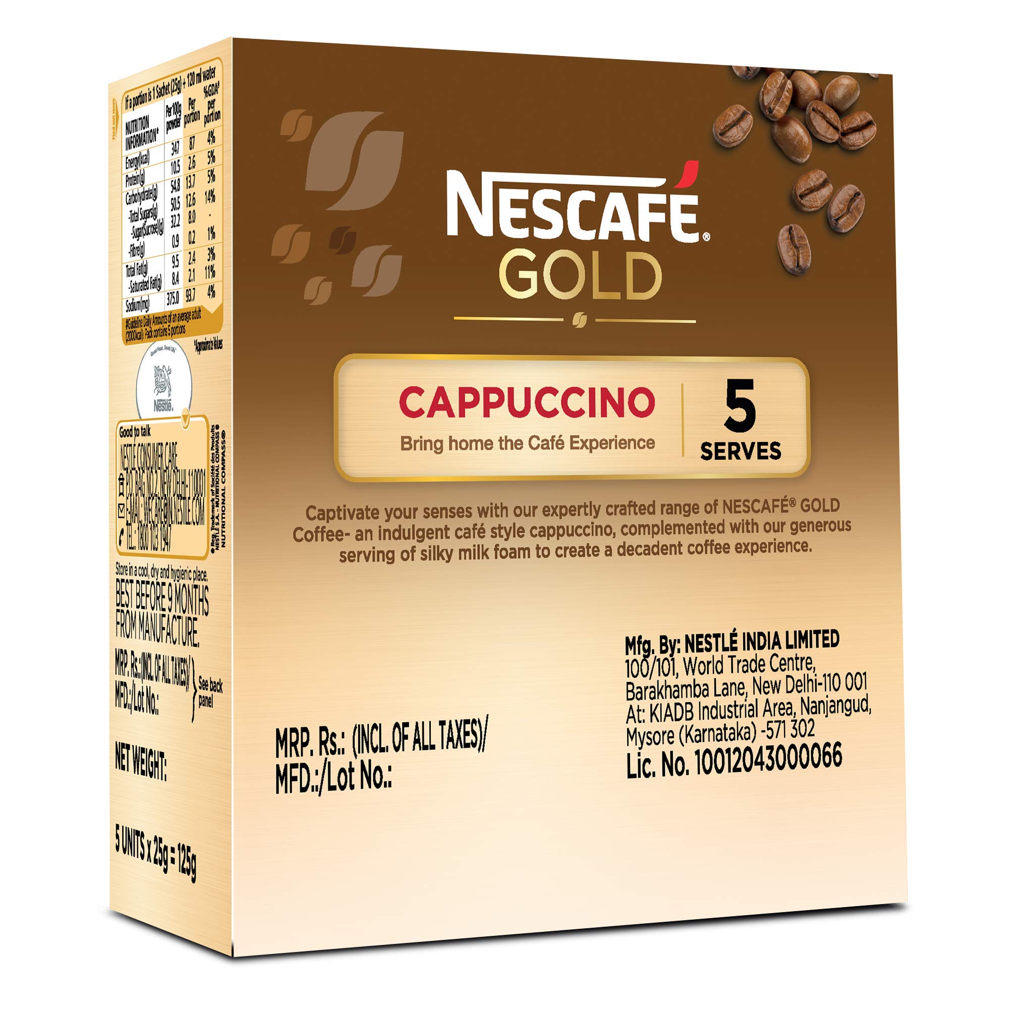 Nestlé India Limited Nescafé Gold Cappuccino, 5 sachets x 25g, 125 g