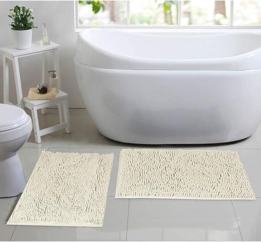 Amazon Com Microfiber Bath Rugs Chenille Floor Mat Ultra Soft Washable Bathroom Dry Fast Water Absorbent Bedroom Area Rugs Kitchen Rugs Non Skid Dry Fast Machine Washable Cream 17 X 24 17 X 24