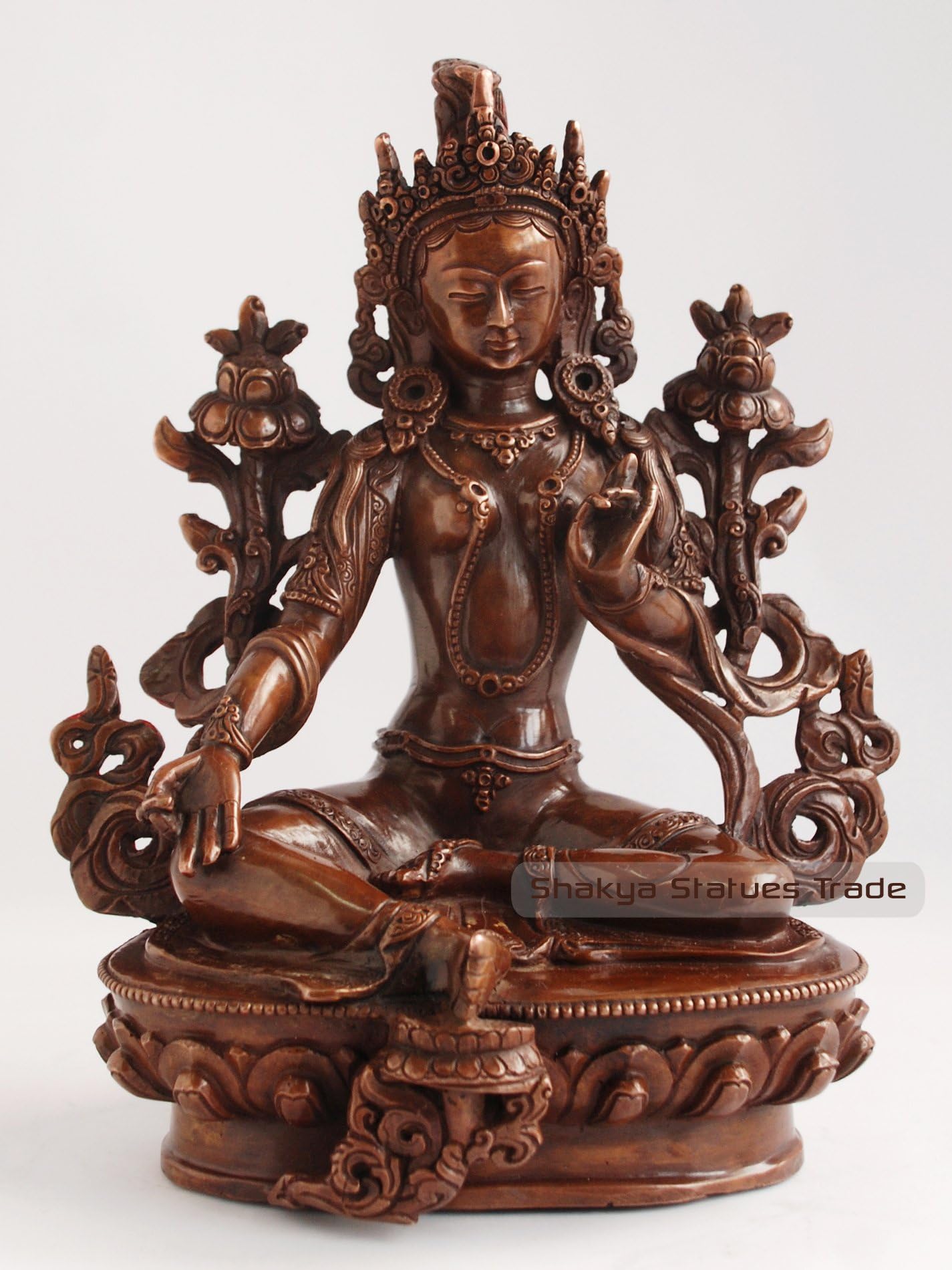 Oxidized Copper Alloy Hand Carved 8.5" Green Tara Statue From Patan Nepal