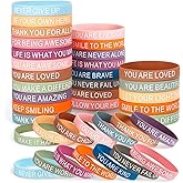 VICROIC 30 PCS Motivational Quote Silicone Bracelets, Inspirational Rubber Wristbands, Colorful Inspiring Silicone Bracelets for Office Classroom Rewards Gifts Party Favors Supplies