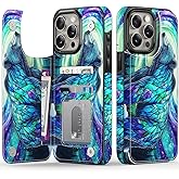 FUNMIKO for iPhone 14 Pro Wallet Case with Card Holder, RFID-Blocking, Military-Grade Protection & UV-Printed Artwork, Magnetic Closure with Leather Kickstand - Prismatic Aurora Bear