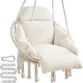SONGMICS Hanging Chair, Hammock Chair with Large, Thick Cushion, Boho Swing Chair for Bedroom, Patio, Balcony, Garden, Holds 