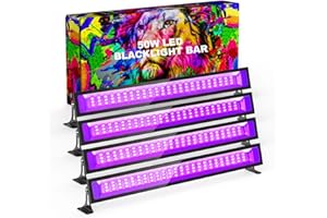AUROHOPE 50W LED Black Light, 385nm UV Light Bar with Plug & Switch, IP66 Waterproof Blacklights for Glow Parties, Neon Decor
