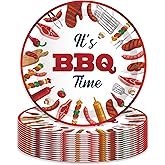OXYLIPO 7" BBQ Burger Paper Plates Celebrate Party Tableware Round Disposable Dinner Paper Plates Set BBQ Series Theme Party Paper Plates Festival Party Supplies(24 pcs)