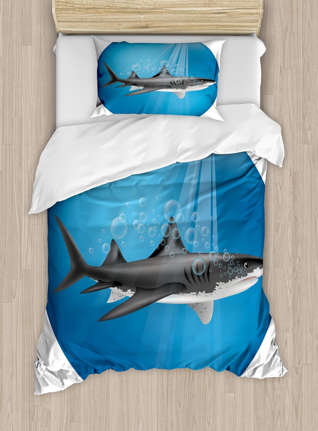 Ambesonne Shark Duvet Cover Set, Shark in Sea with Sun Rays