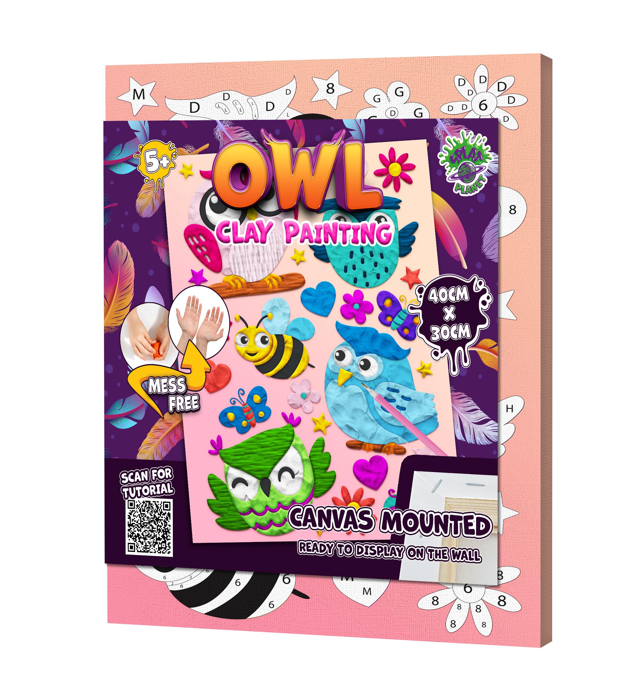 Mess-Free Owl Clay Painting Kit, Air Dry Clay Modelling Kit, Sensory 3D Canvas Fun Arts and Crafts Kit for Kids, Pre-Framed 40x30cm with Tools & Idea Guide – Fun, Hands-On Gift for Creativity