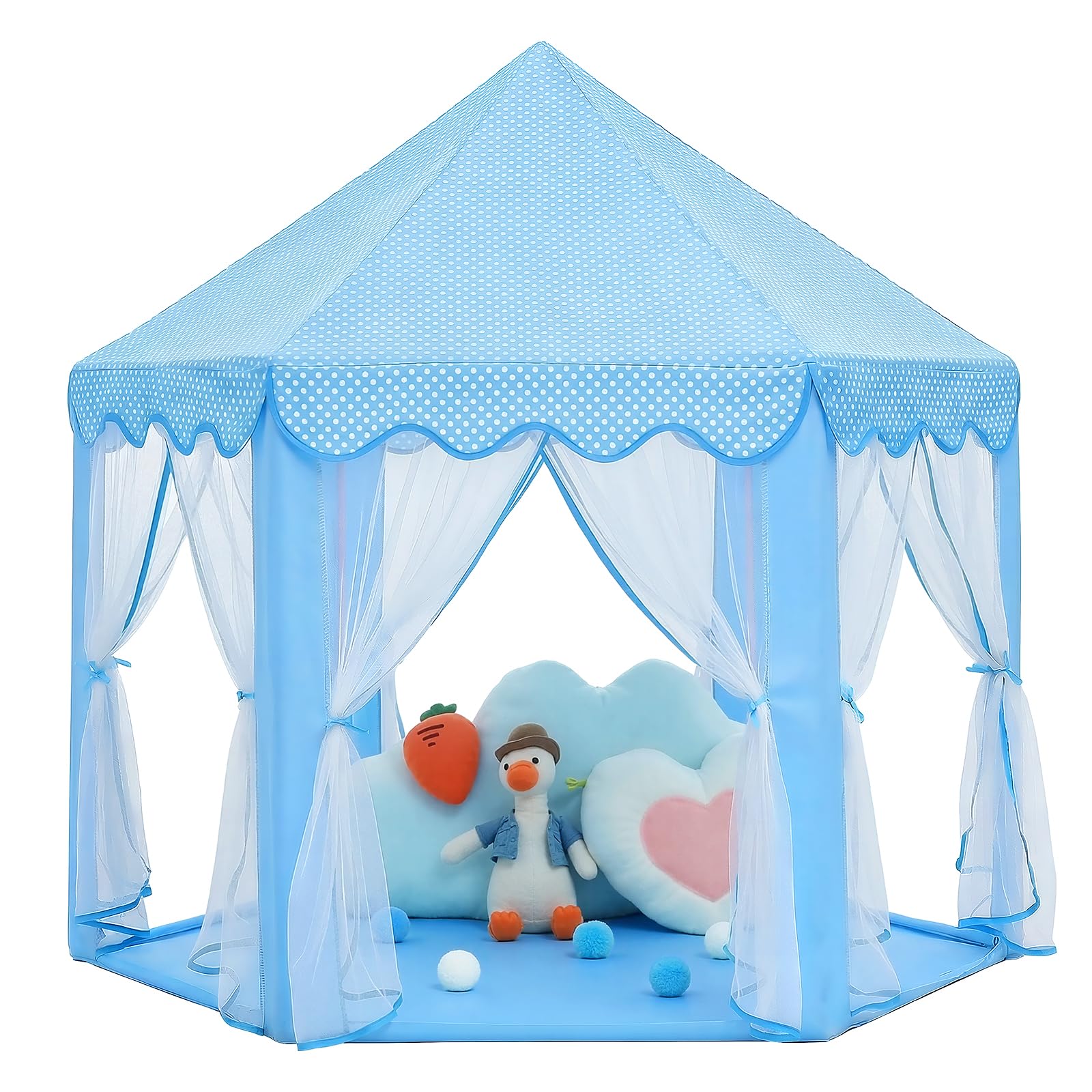 Sumbababy Kids Play Tents Indoor for Girls : Princess Playhouse Tent for Toddler Baby Play Area Decorations, Fairy Hexagon Castle Toy for Children Birthday Party (Blue)