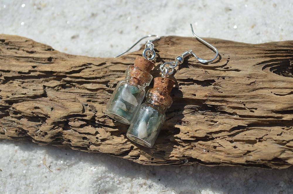 Amazon.com: Green Moss Agate Stones in Delicate Glass Vial Earrings