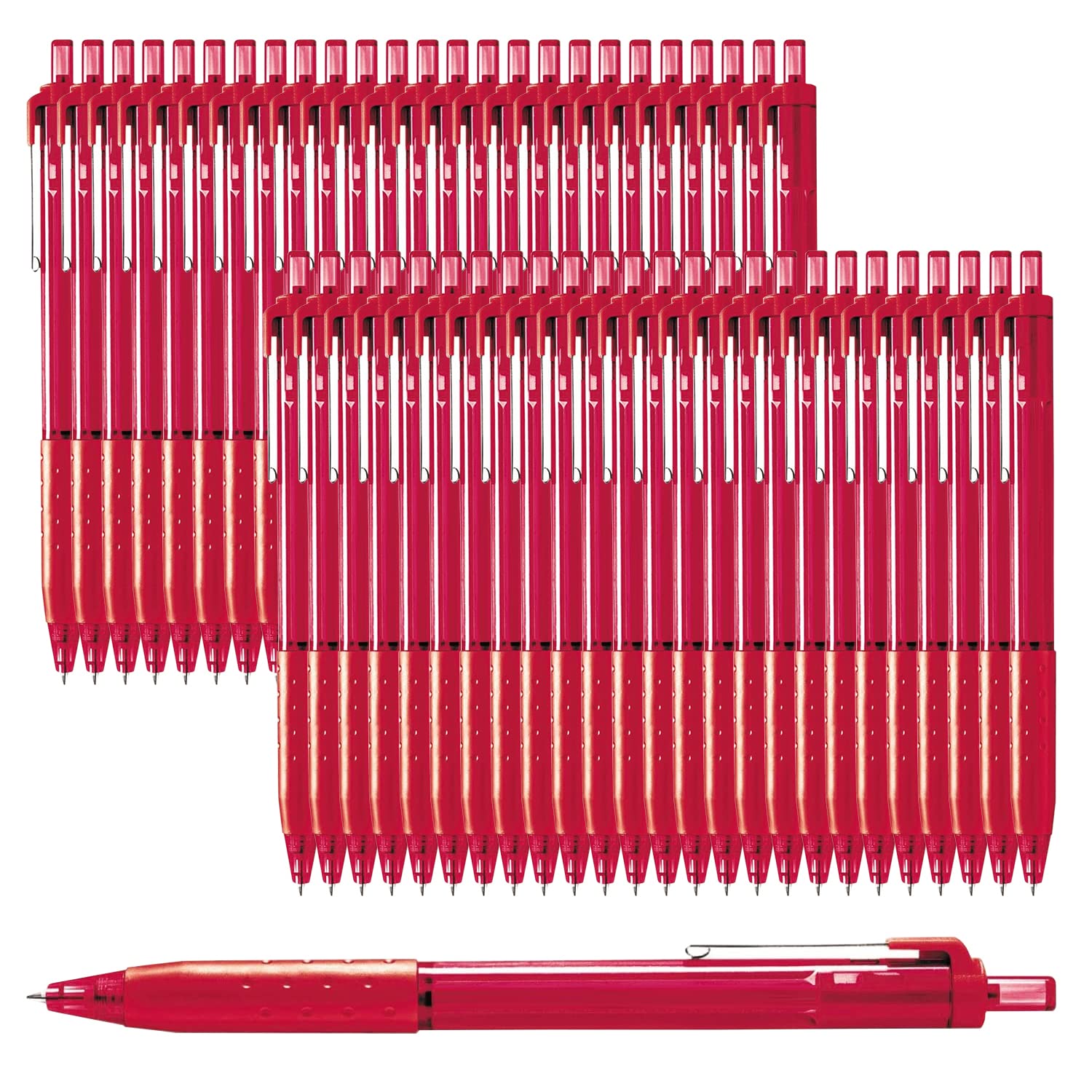 Glamza Ballpoint Pens 0.7mm Red Ink Retractable Writing Pens Multipack Bulk x50 (Model IJ300)