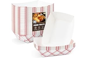 ZORRITA 50 Pack Paper Food Trays - 3 Lb Disposable Nacho Trays, Red & White Checkered Paper Food Boats Taco Holders Party Serving Baskets for Hot Dogs Snacks Tacos Fries