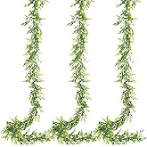 RECUTMS 3Pcs Artificial Italian Ruscus Greenery Garland with Bamboo Leaves 5.8ft Faux Hanging Ivy Plants Plastic Vines Fake Willow Leaf Vine Twigs for Room Wall Table Wedding Arch Indoor Outdoor Decor