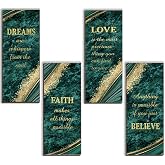 ONIZHITY 4 Pcs Green Gold Bathroom Decor Green Gold Wall Decor with Dreams Faith Love Believe Wooden Rustic Marble Style Versatile Bathroom Accessories for Bedroom Living Room(10X4)