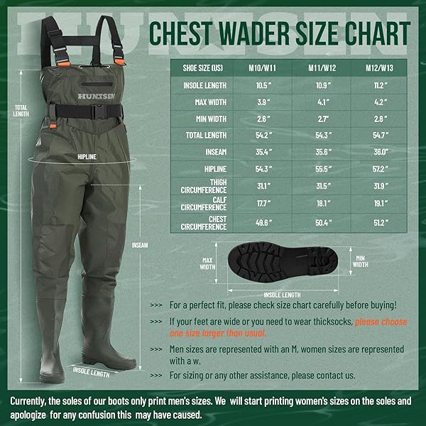 HUNTSEN FISHING WADERS FOR MEN WOMEN – 2-PLY NYLON/PVC WATERPROOF BOOTFOOT CHEST WADERS FOR HUNTING WITH BOOT HANGER & WATERPROOF PHONE CASE & REINFORCED NEOPRENE KNEES GREEN SIZE M10