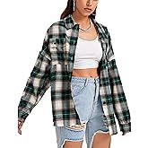 Zontroldy Plaid Flannel Shirts for Women Oversized Long Sleeve Button Down Buffalo Plaid Shirt Blouse Tops