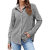 LOMON Button Down Shirt for Women Spring Summer Tops Long Sleeve Business Dressy Casual Blouses Collared Work Outfits Clothes