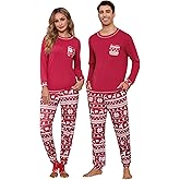 Frcdaunrs Matching Pajamas for Couples Long Sleeve Pajama Set for Men and Women 2 Piece Cozy Loungewear Set S-XXL