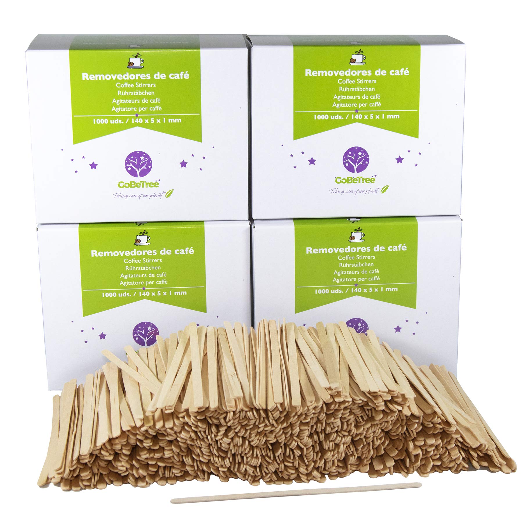 GoBeTree 4000 Wooden Coffee Stirrers, 5.5" Disposable, Biodegradable, Perfect for Coffee, Tea & Crafts