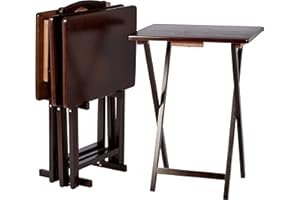 Amazon Basics Classic Foldable TV Dinner Tray Table with Storage Rack, 14.6 L x 19 W x 26 H inch, Espresso, 4-Pack