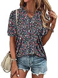 KISSMODA Women's Tunic Tops Casual V Neck Short