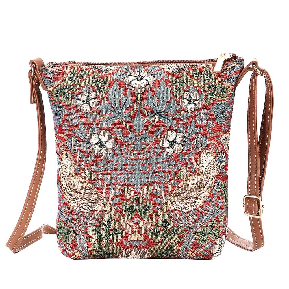 Signare Tapestry Women Lightweight Sling Cross Body Satchel Bag William Morris Strawberry Thief Red (SLING-STRD)(Size: Small)