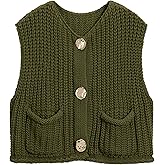 Hixiaohe Womens Crochet Chunky Knit Top Sleeveless Button Down Crop Tops Trendy Cardigan Sweater Vest for Women with Pockets