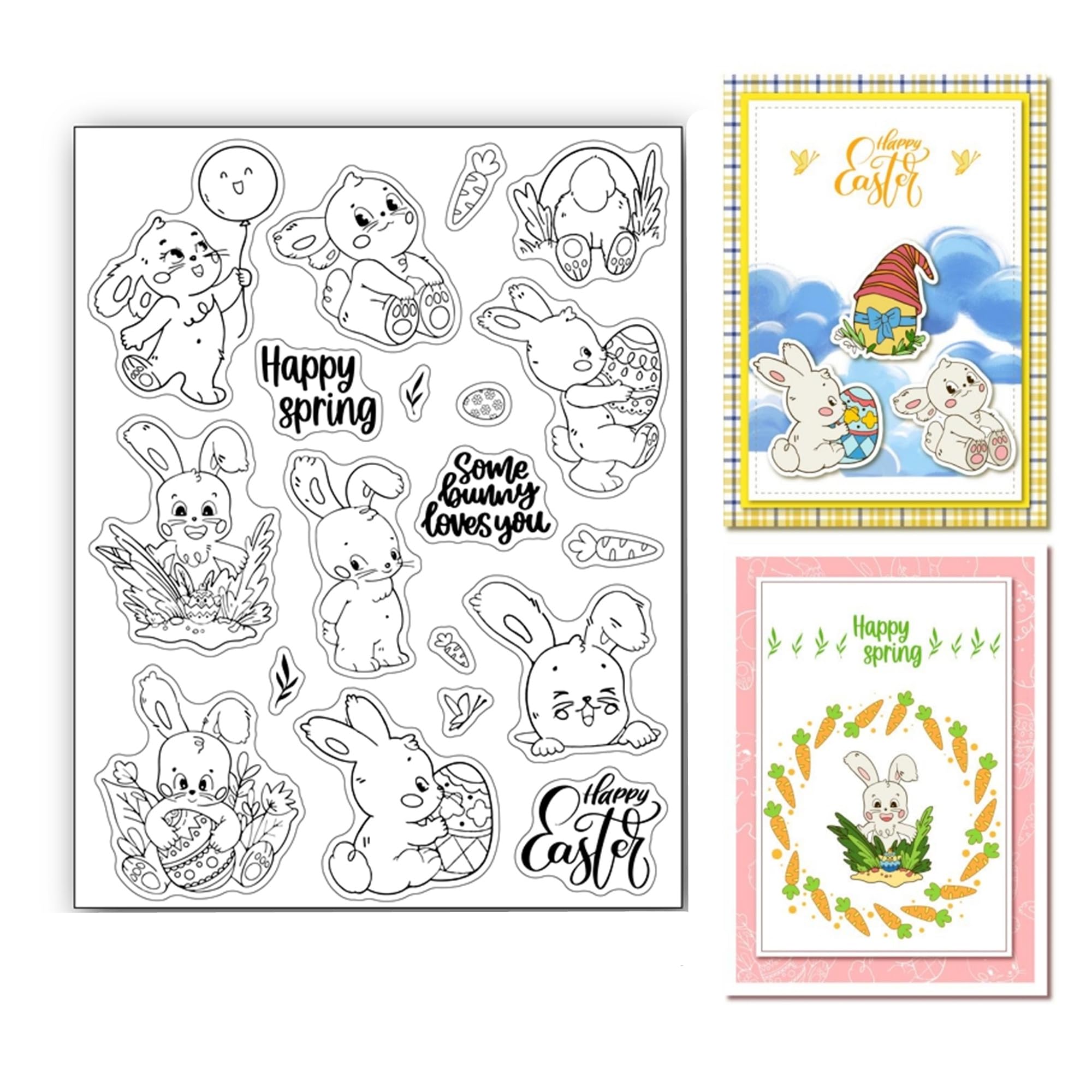 arriettycraft Easter Bunny Clear Stamps for Card Making or Journaling, Reusable Egg Transparent Stamps for Scrapbooking Happy Easter Spring Carrot Silicone Stamps for Journalism Photo Album Decor