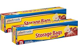 Plastimade Disposable Plastic Storage Bags With Original Twist Tie, 1 Gallon Size, 150 Bags, Great For Home, Office, Vacation, Traveling, Sandwich, Fruits, Nuts, Cake, Cookies, Or Any Snacks (2 Packs)
