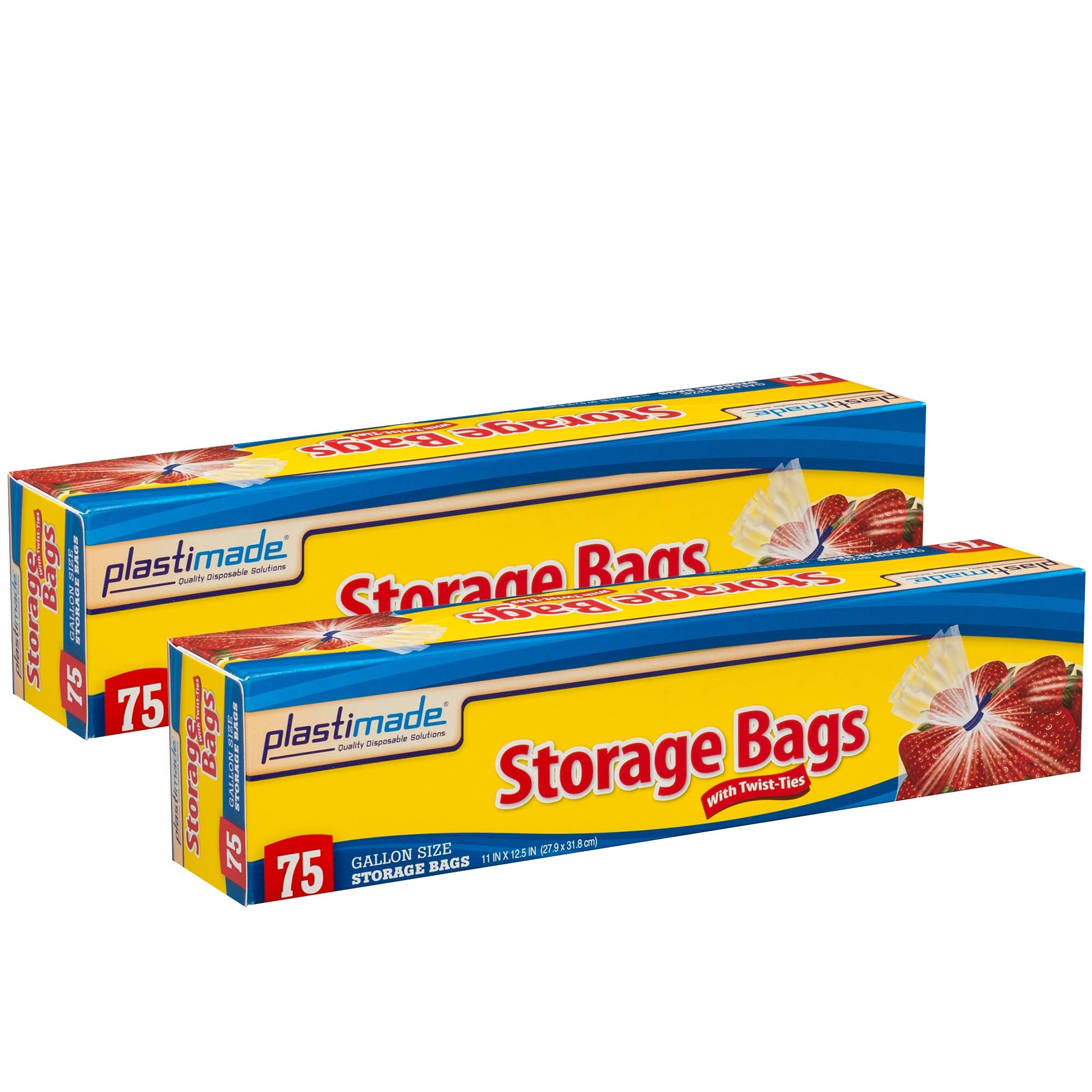 Plastimade Disposable Plastic Storage Bags With Original Twist Tie, 1 Gallon Size, 150 Bags, Great For Home, Office, Vacation, Traveling, Sandwich, Fruits, Nuts, Cake, Cookies, Or Any Snacks (2 Packs)