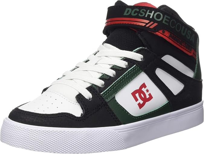 DC Boys Pure High Top EV Skate Shoes - Black Camo With Ankle Strap & Elastic Laces, Size 7 Big Kid