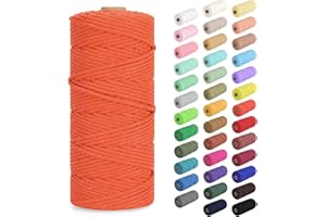 HOMEBOBO Macrame Cord 3mm x 109Yards (328Feet), Natural Cotton Macrame Rope - 4 Strands Twisted Macrame Cotton Cord for Wall Hanging, Plant Hangers, Crafts, Gift Wrapping and Wedding Decorations, Orange