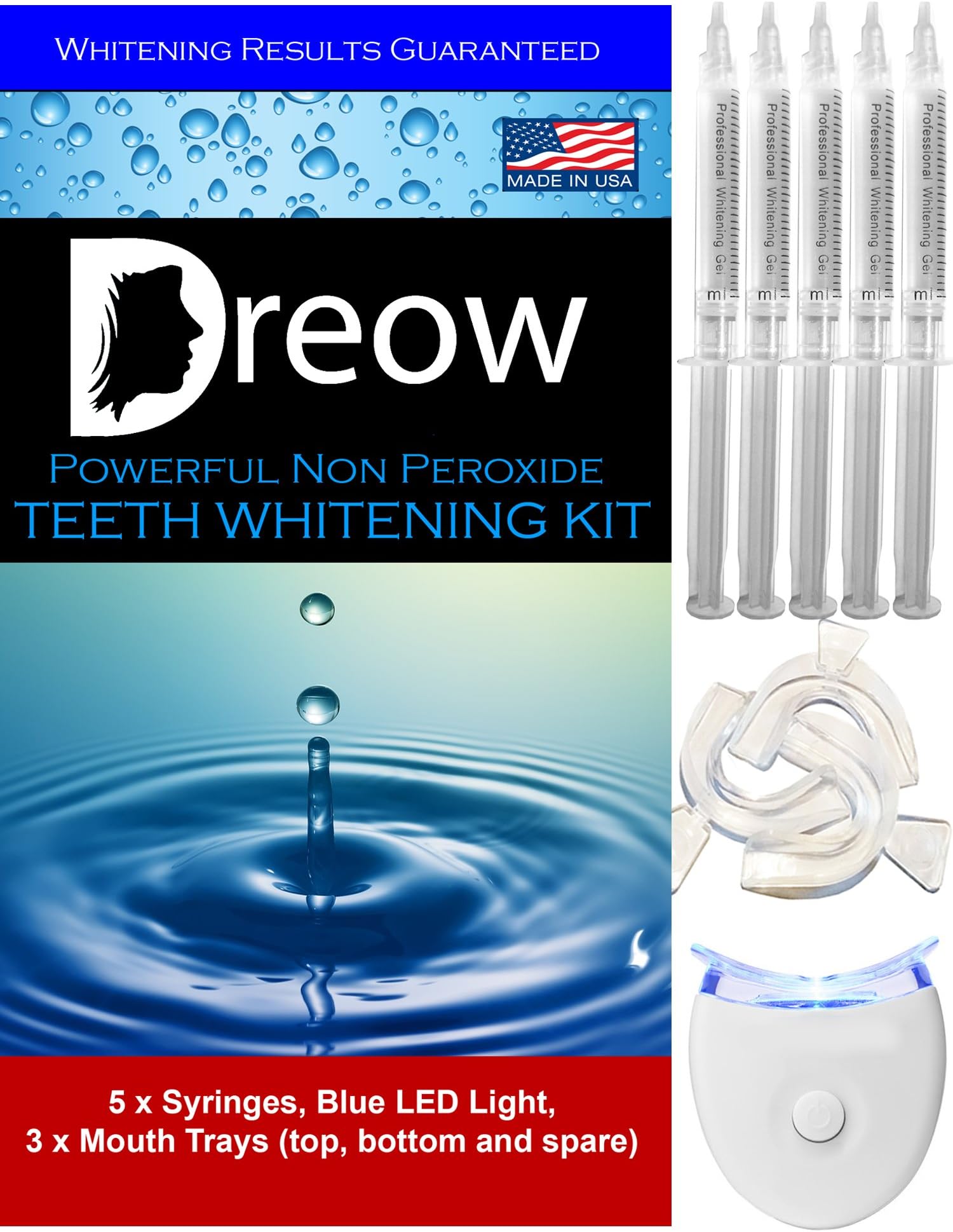 ★ NON PEROXIDE TEETH WHITENING KIT by DREOW ★ Home Whitener System of Powerful 5XL Non Peroxide Gel, Enhance Your Smile Now with a Complete Product, 100% GUARANTEED