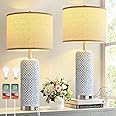 Ireliare 28" Living Room Lamps Set of 2, Dimmable Touch Table Lamps for Nightstand with USB C+A Charging Ports, Grey Table Lamps for Bedroom, 2 Bulbs Included