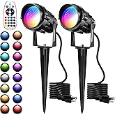 UPONELED Halloween Christmas Outdoor Spotlights,12W RGBW Colors Changing Landscape Spotlight with Remote Control, IP65 Waterproof 110V LED Spotlight Indoor with US Plug for Yard Garden House (2Pack)