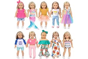 EBUDDY 10 Sets 18 inch Doll Clothes and Accessories - Including Mermaid Costume, Stylish Casual Outfit, Swimwear Fit for 18 Inch Dolls (No Doll)