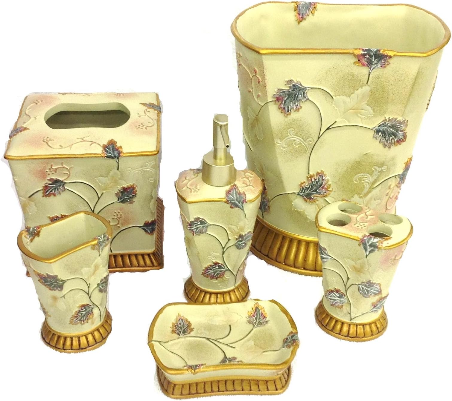 Empire Home Fashi Anita Gold & Blue Floral Ceramic Bathroom Accessory 6-Piece Bath Set Flower