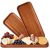 Solid Acacia Wood Serving Trays (14 x 5.5 inches) Rectangular Wooden Large Serving Platters for Food, Wooden Platter for Charcuterie, Appetizer Serving Tray, Wood Cheese Board (Set of 3 Plates)