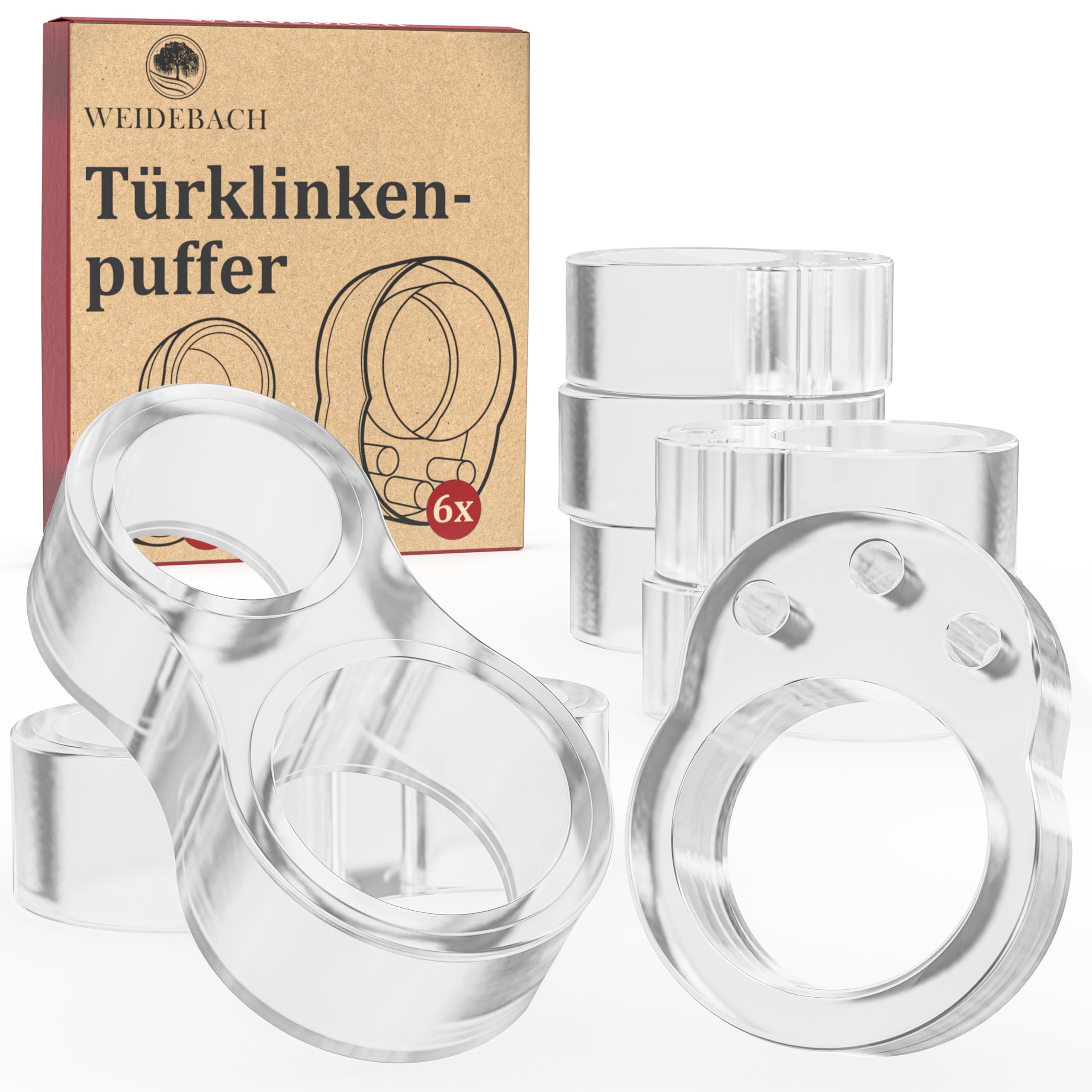 Weidebach Robust Door Stopper for Any Handle, 6 x Circle Shape, 2 in ''8'' Transparent Wall Protection Buffer Protects Against Scratches, Stop,