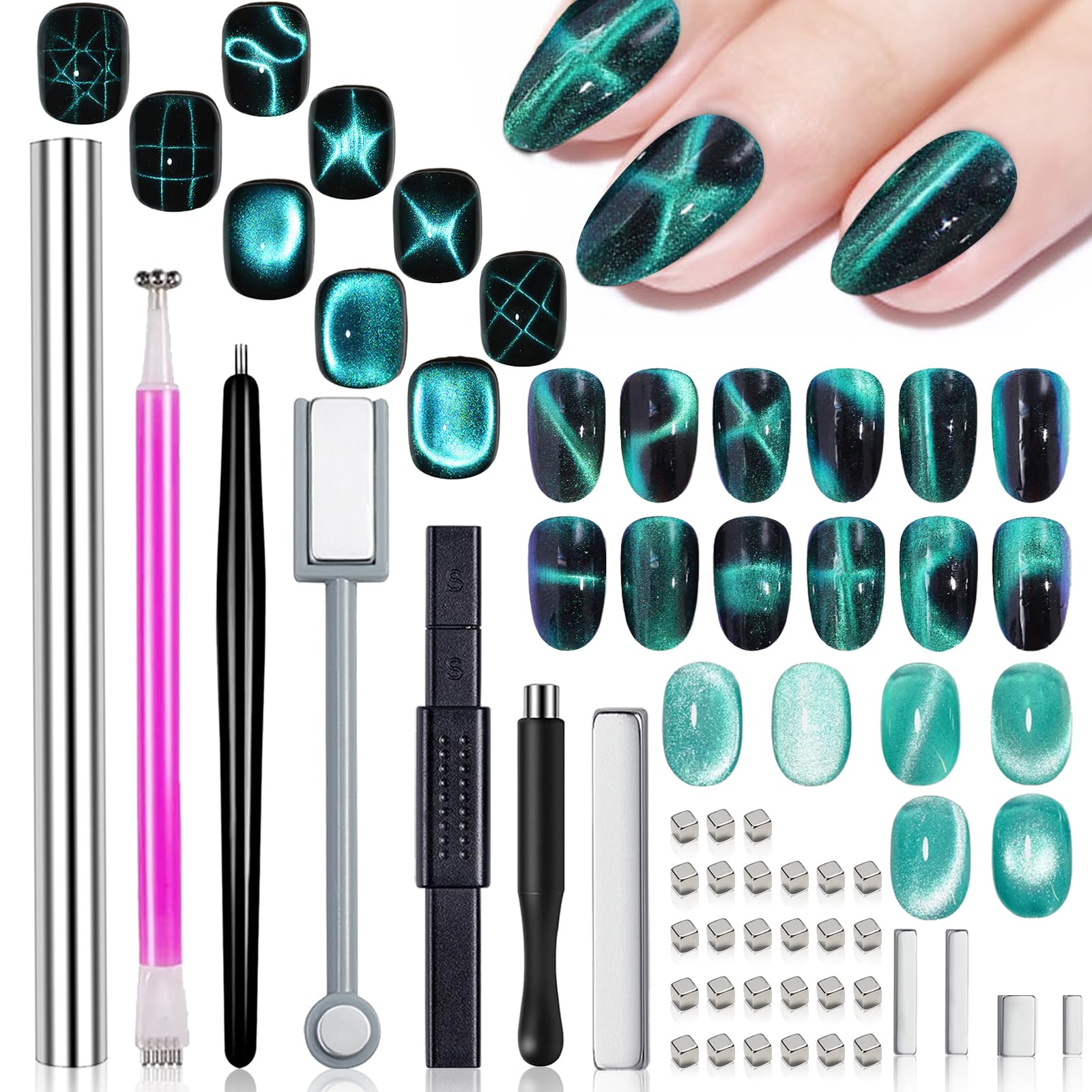 Photo 1 of WOKOTO 38Pcs Nail Art Cat Eye Magnet For Nails Gel Polish Magnets Pens For Cat Eye Nail Art Tools Gradient Ombre Design Mini Cube Blocks Cylinder Nail Magnet Magnetic Sticks Tools For Women Nails