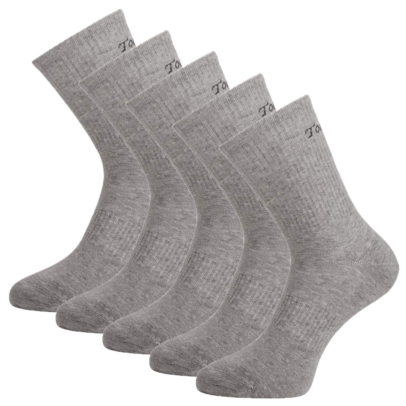Toes&Feet Men's 5-Pack Grey Anti Athletes Foot Odor Resist Anti-Sweat Thin Cotton Crew Sports Socks