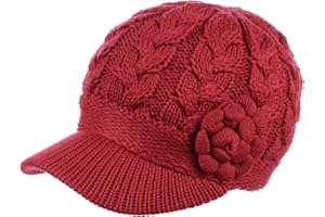 BE YOUR OWN STYLE BYOS Womens Winter Chic Cable Warm Fleece Lined Crochet Knit Hat W/Visor Newsboy Cabbie Cap